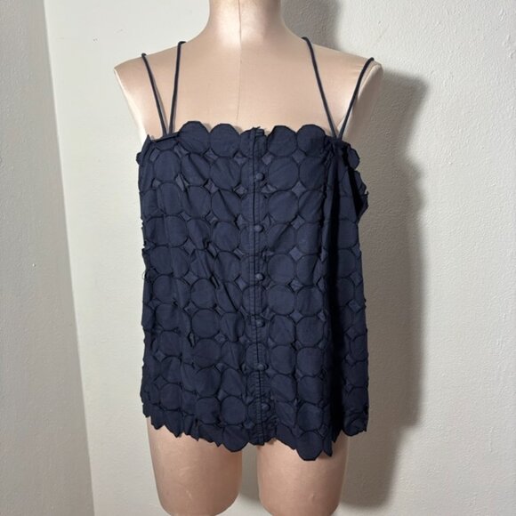 Maeve by Anthropologie Navy Large Polkadot Spaghetti Strap Cropped Top - Picture 3 of 11